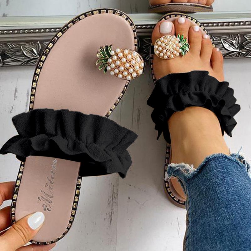 Zomer Nieuwe Set Teen Kant Ananas Platte Grote Maat Sandalen Slippers Dames